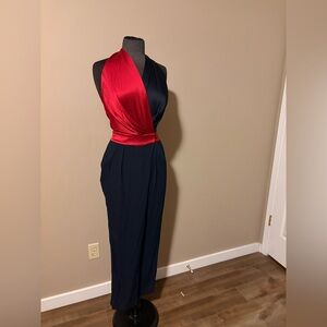 Diane Von Furstenberg Red and Black Wrap Jumpsuit